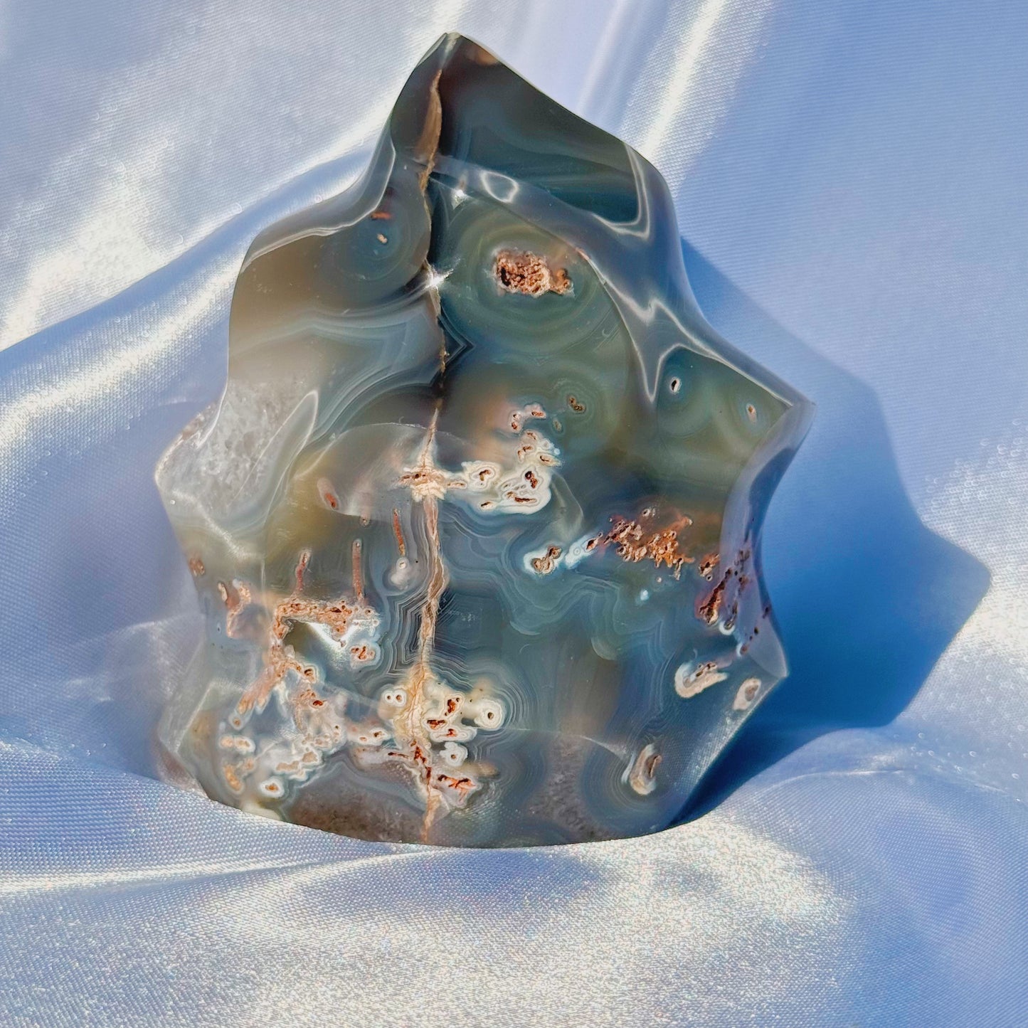 Moss Agate W/ Quartz Flame