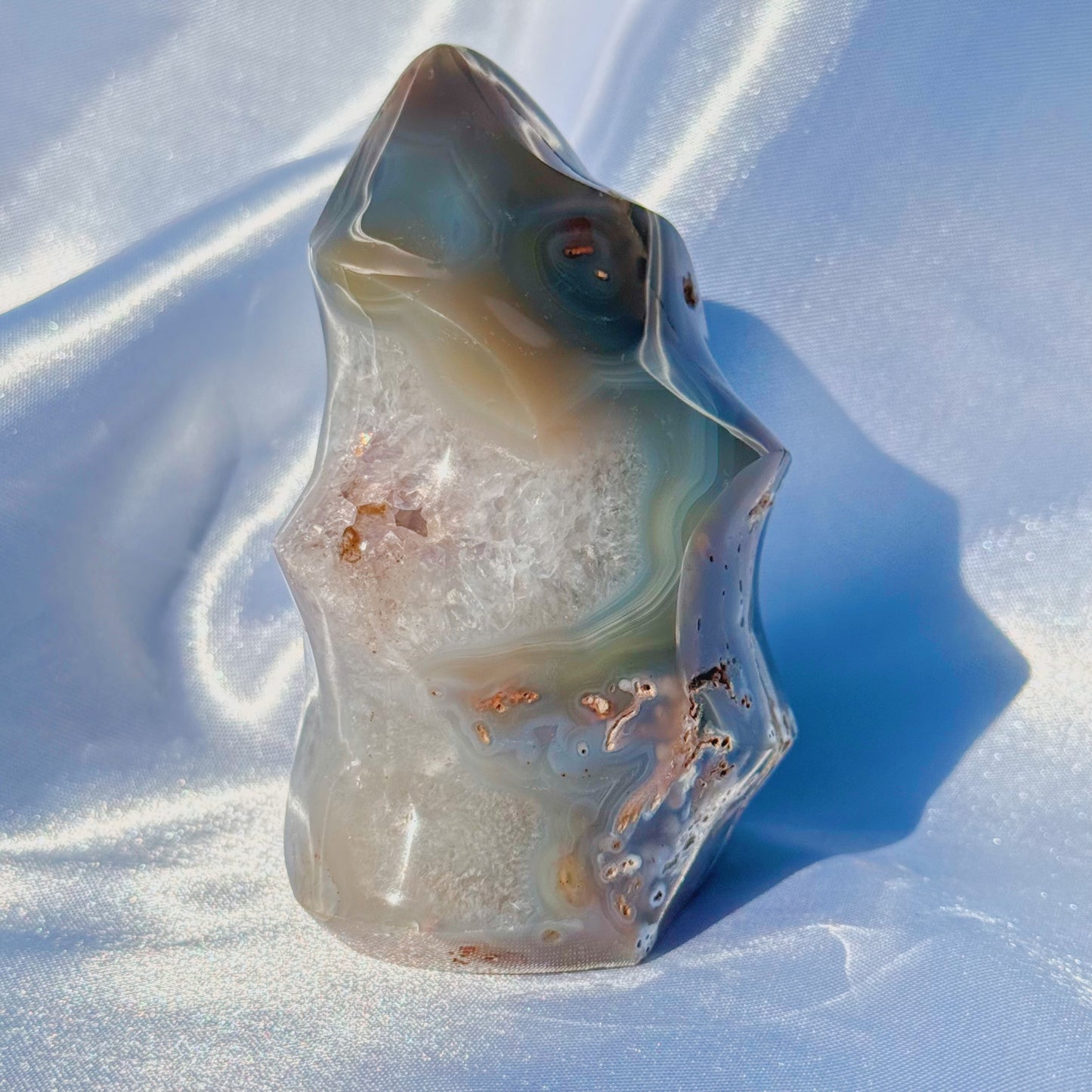 Moss Agate W/ Quartz Flame