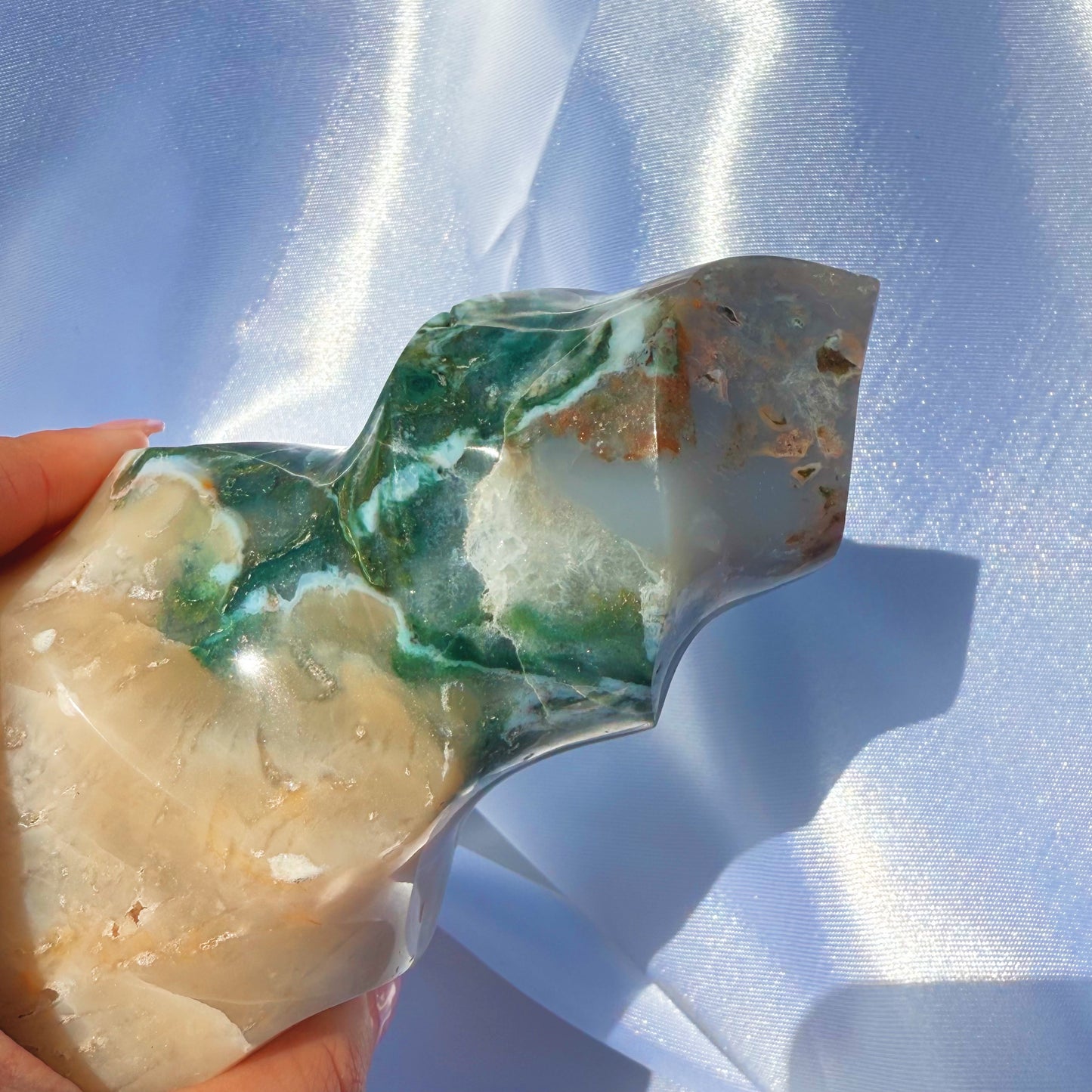 Sea Jasper W/ Agate and Moss Flame (N)