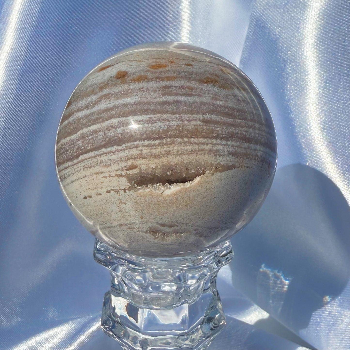 Sea Jasper W/ Druzy Pocket Sphere (F)