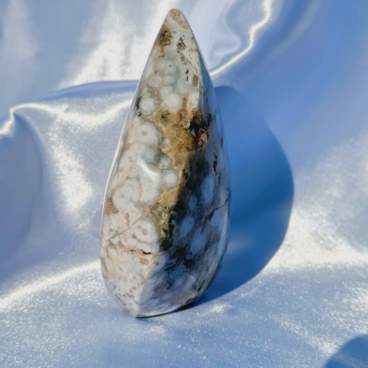 Orby Sea Jasper W/ Quartz Flame