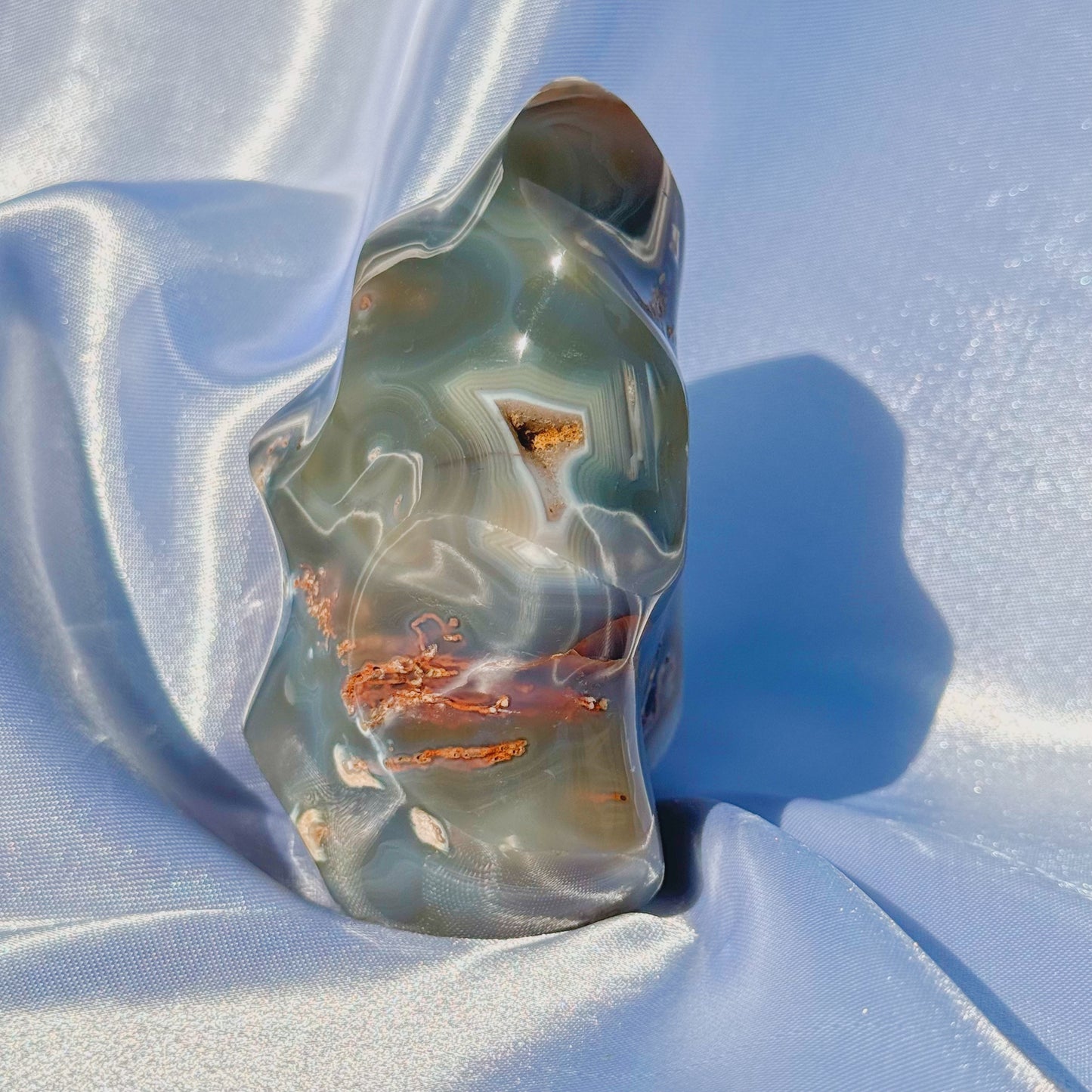 Moss Agate W/ Quartz Flame