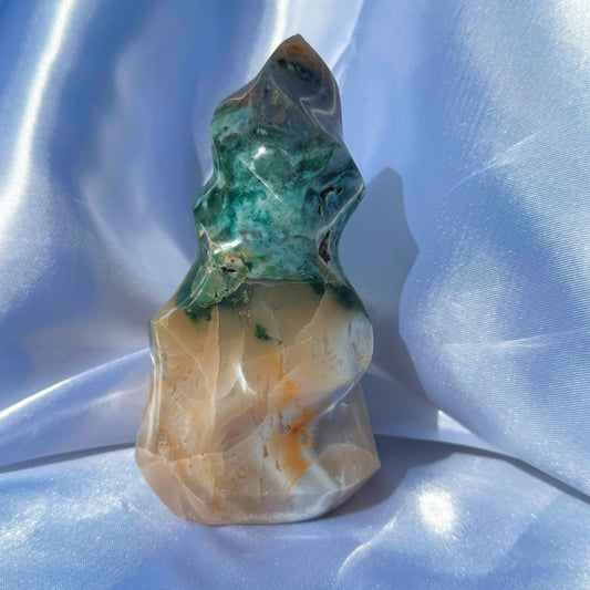 Sea Jasper W/ Agate and Moss Flame (N)