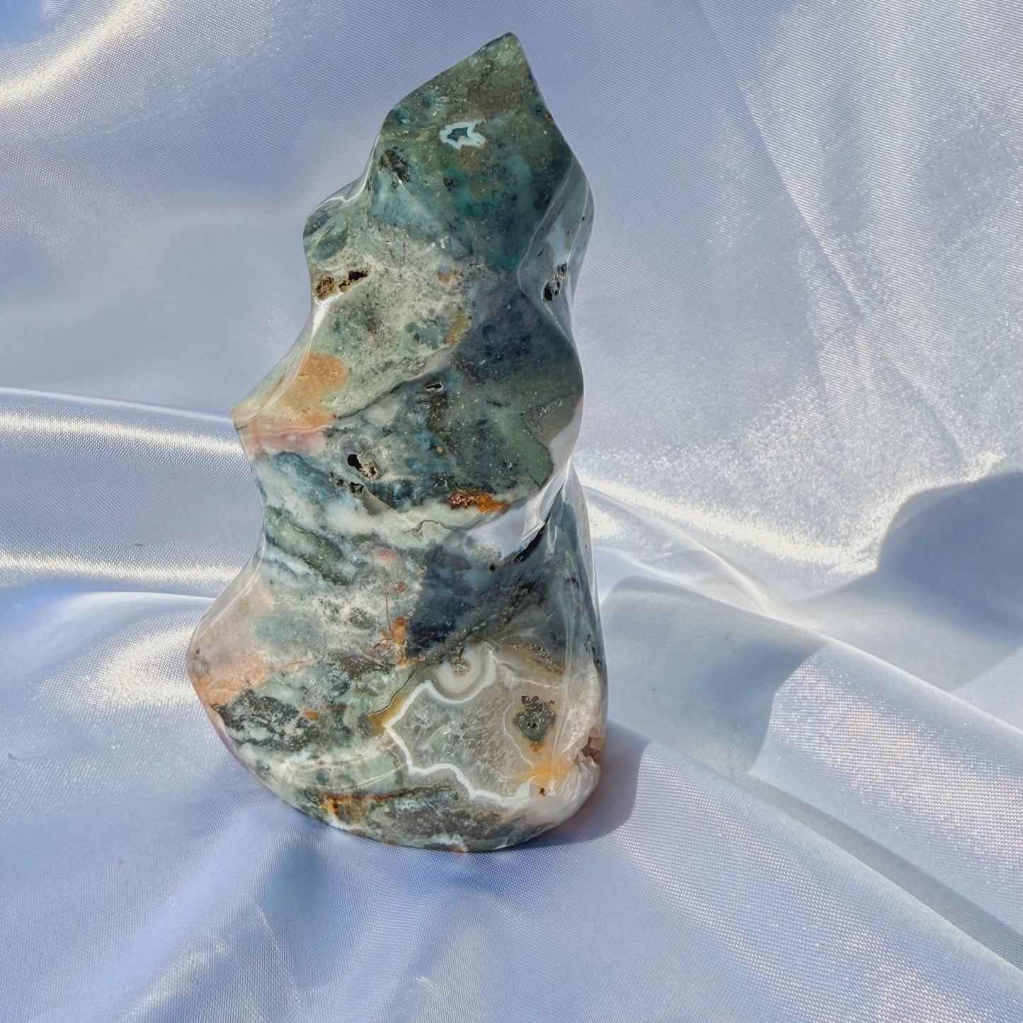 Sea Jasper W/ Agate Flame