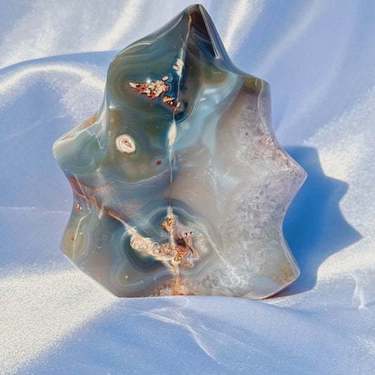Moss Agate W/ Quartz Flame